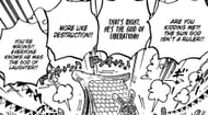 The Giants debating the true nature of the Sun God (Image via Eiichiro Oda/Shueisha)